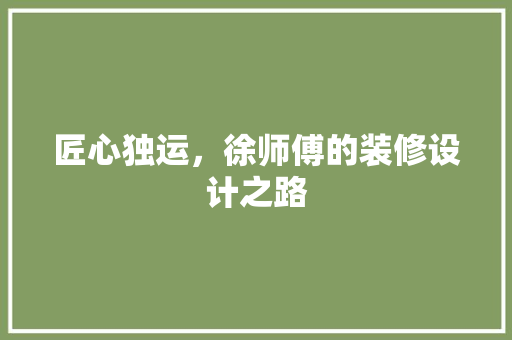 匠心独运，徐师傅的装修设计之路