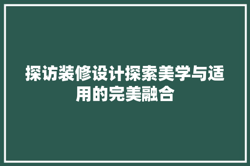 探访装修设计探索美学与适用的完美融合
