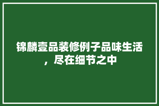 锦麟壹品装修例子品味生活，尽在细节之中
