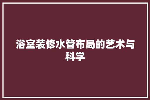 浴室装修水管布局的艺术与科学  第1张