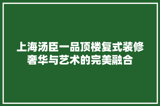 上海汤臣一品顶楼复式装修奢华与艺术的完美融合