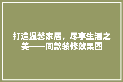 打造温馨家居，尽享生活之美——同款装修效果图
