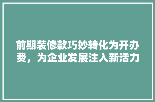 前期装修款巧妙转化为开办费，为企业发展注入新活力  第1张