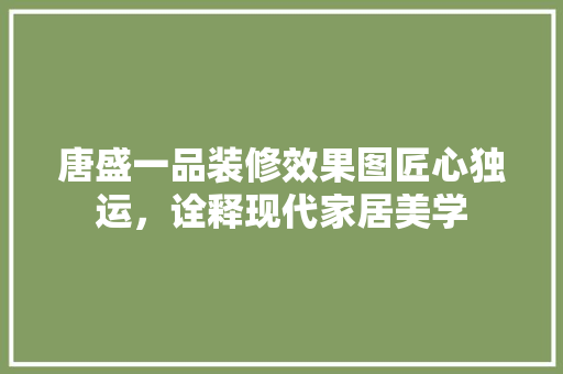 唐盛一品装修效果图匠心独运，诠释现代家居美学