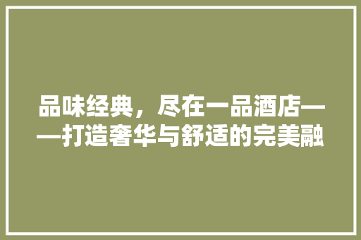 品味经典，尽在一品酒店——打造奢华与舒适的完美融合