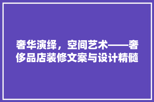 奢华演绎，空间艺术——奢侈品店装修文案与设计精髓  第1张