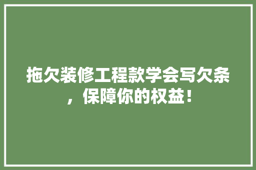 拖欠装修工程款学会写欠条，保障你的权益！