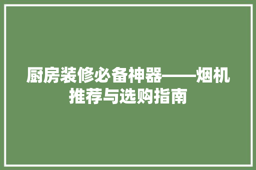 厨房装修必备神器——烟机推荐与选购指南