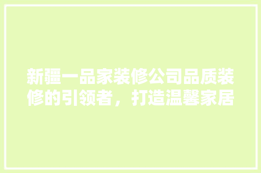 新疆一品家装修公司品质装修的引领者，打造温馨家居新篇章