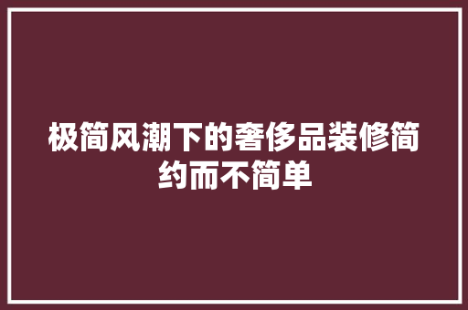 极简风潮下的奢侈品装修简约而不简单