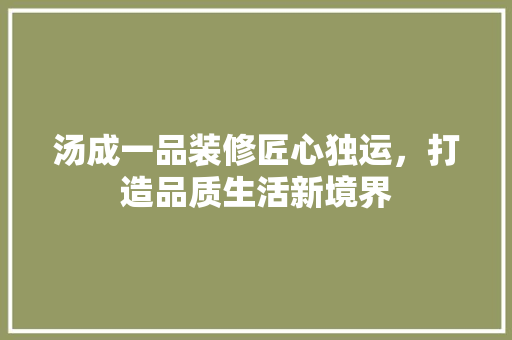 汤成一品装修匠心独运，打造品质生活新境界