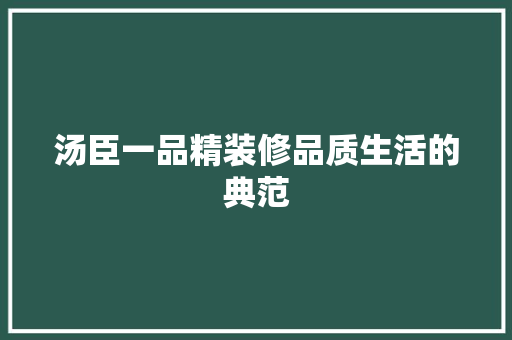 汤臣一品精装修品质生活的典范