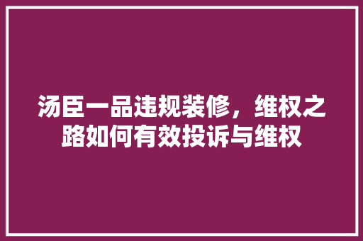 汤臣一品违规装修，维权之路如何有效投诉与维权