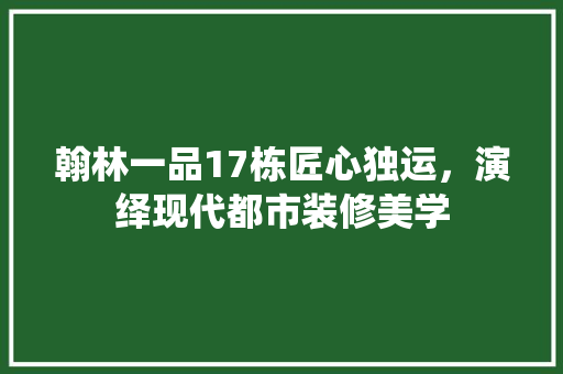 翰林一品17栋匠心独运，演绎现代都市装修美学