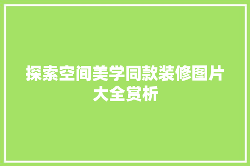 探索空间美学同款装修图片大全赏析