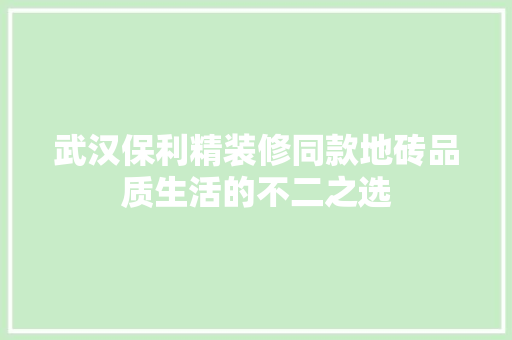 武汉保利精装修同款地砖品质生活的不二之选  第1张