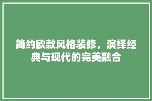 简约欧款风格装修，演绎经典与现代的完美融合  第1张
