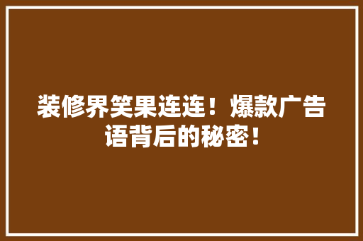 装修界笑果连连！爆款广告语背后的秘密！  第1张