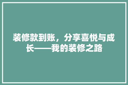 装修款到账，分享喜悦与成长——我的装修之路