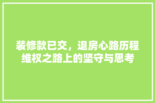 装修款已交，退房心路历程维权之路上的坚守与思考  第1张