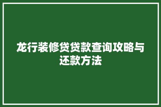 龙行装修贷贷款查询攻略与还款方法