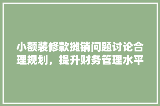小额装修款摊销问题讨论合理规划，提升财务管理水平