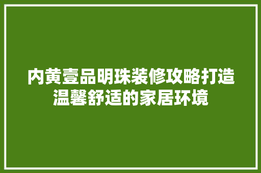内黄壹品明珠装修攻略打造温馨舒适的家居环境  第1张