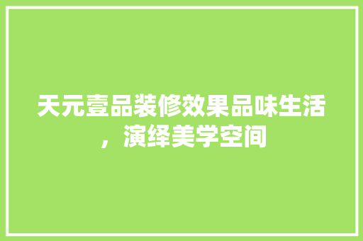 天元壹品装修效果品味生活，演绎美学空间