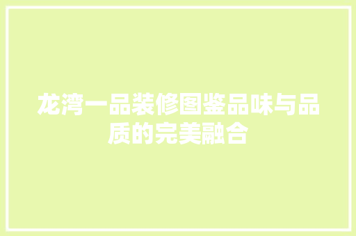 龙湾一品装修图鉴品味与品质的完美融合