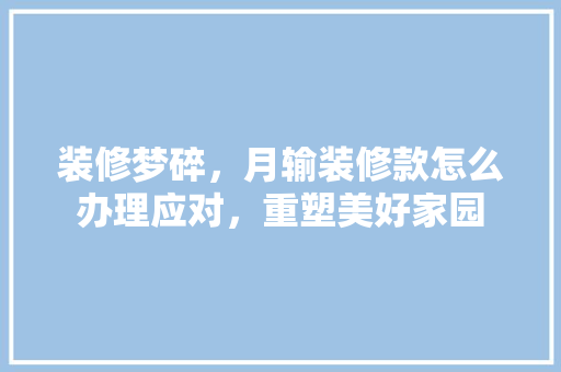 装修梦碎，月输装修款怎么办理应对，重塑美好家园