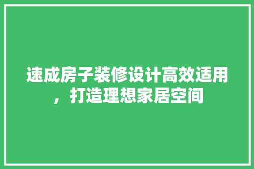 速成房子装修设计高效适用，打造理想家居空间