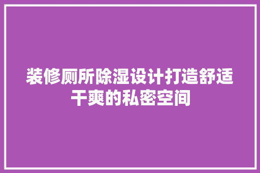 装修厕所除湿设计打造舒适干爽的私密空间