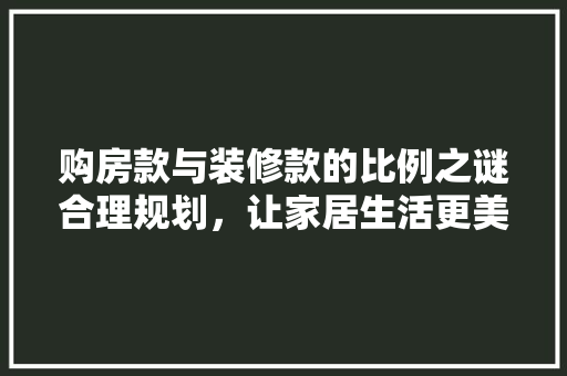 购房款与装修款的比例之谜合理规划，让家居生活更美好